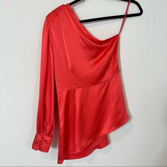 CINQ A SEPT STACE ONE SHOULDER SILK TOP IN NEON CORAL WOMEN SIZE SMALL BRAND NEW - Picture 10 of 10
